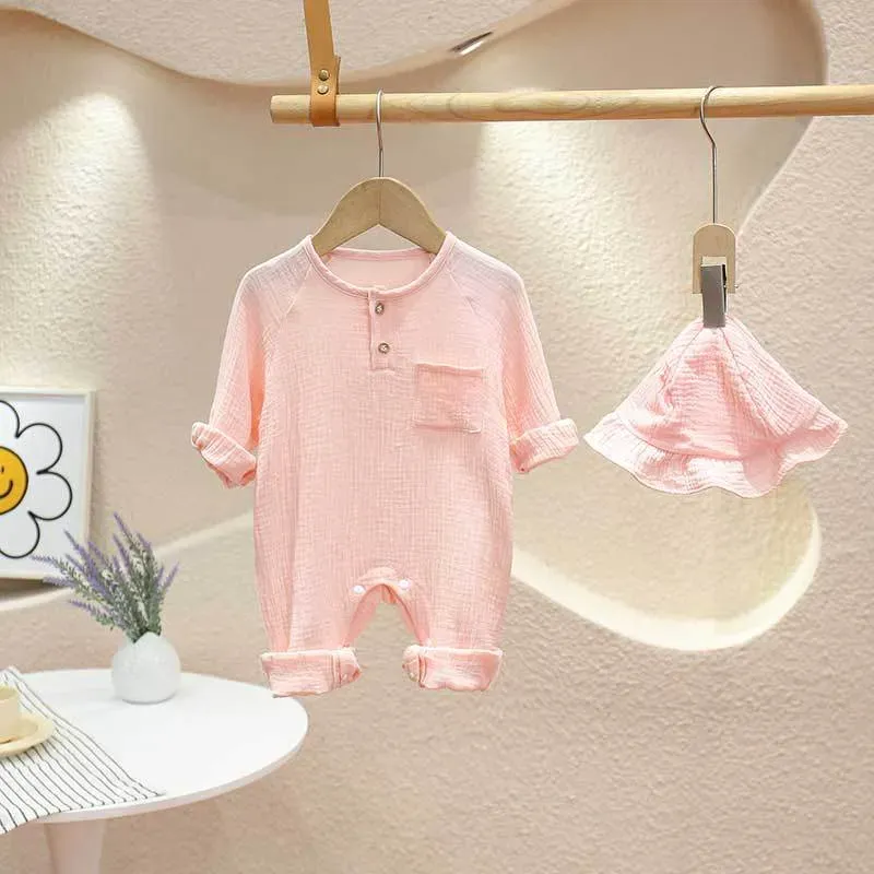Wholesale Kids Baby Boys Girls Cute Solid Color Long Sleeve Romper - Image 5