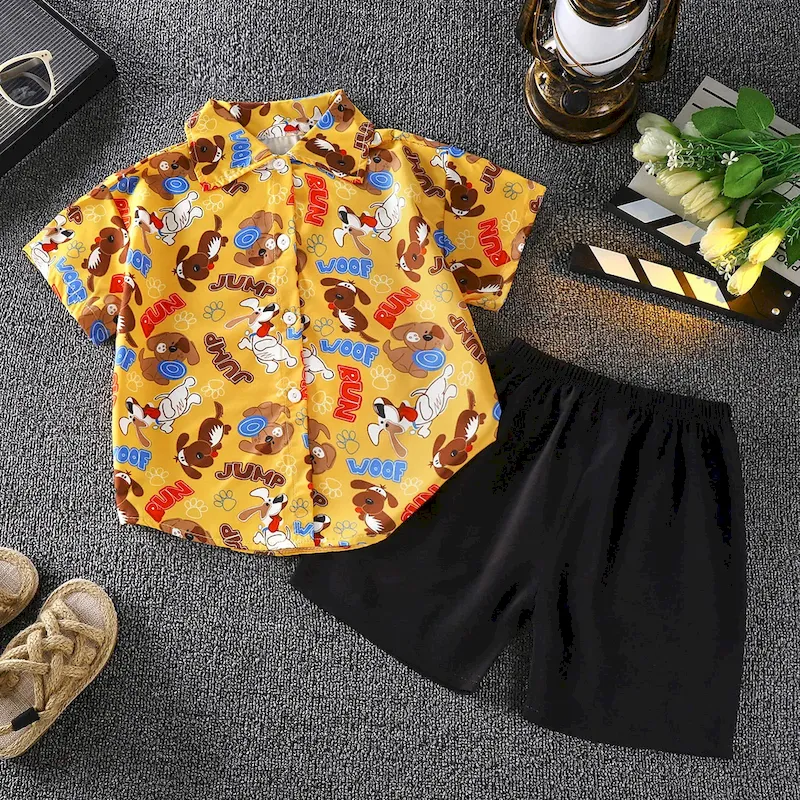 Wholesale Boy'S Fashion Cartoon Print Shirt And Shorts Two-Piece Set - Image 6
