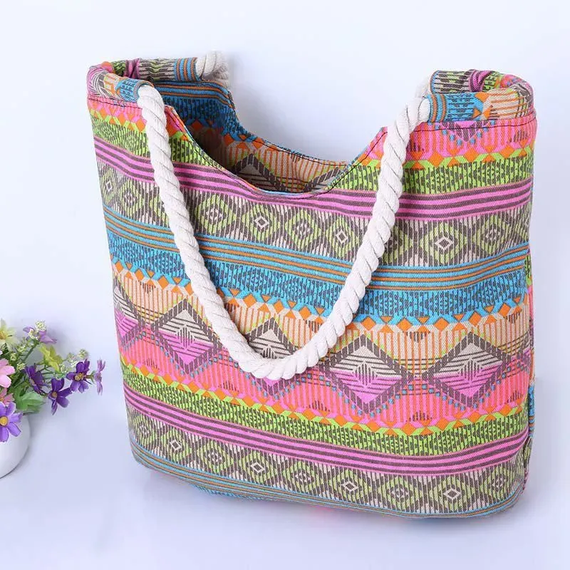 New Design Stripes Geometry Thick Wear Resistant Stain-resistant Hemp Rope Single-shoulder Bags For Women - Image 4