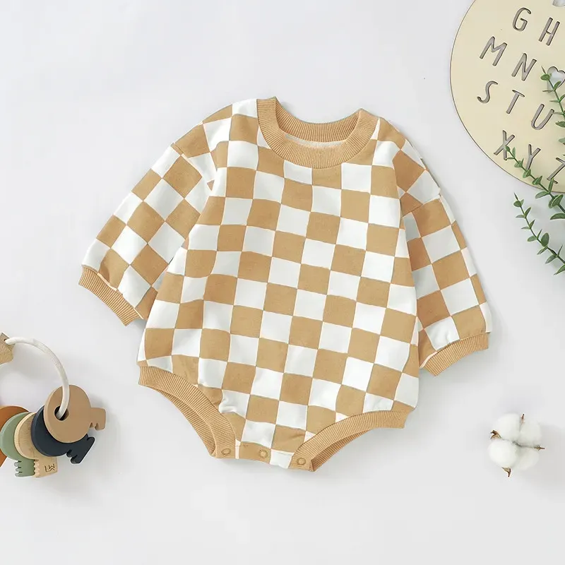 Wholesale Kids Baby Boys Girls Casual Cute Plaid Print Long Sleeve Romper - Image 10