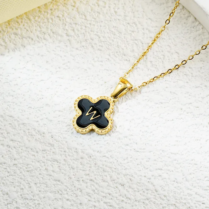 Wholesale Fashion Clover 26 Letter Black White Fritillaria Necklace - Image 48
