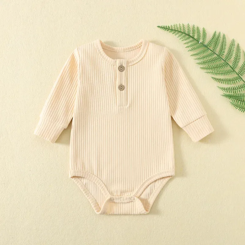 Wholesale Kids Baby'S Boys And Girls Autumn And Winter Solid Color Long-Sleeve Rompers - Image 8