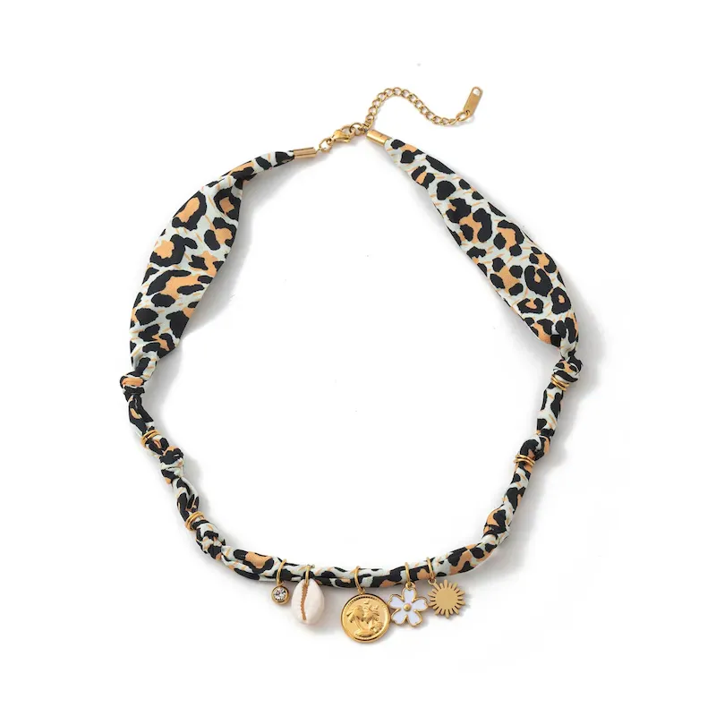 Wholesale Beach Series Necklace Marine Life Multicolor Floral Shell Pendant Silk Scarf Cloth Strip Necklace - Image 6