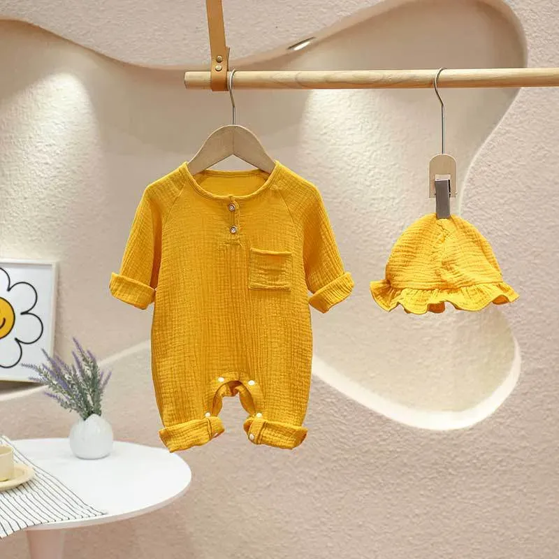 Wholesale Kids Baby Boys Girls Cute Solid Color Long Sleeve Romper - Image 6