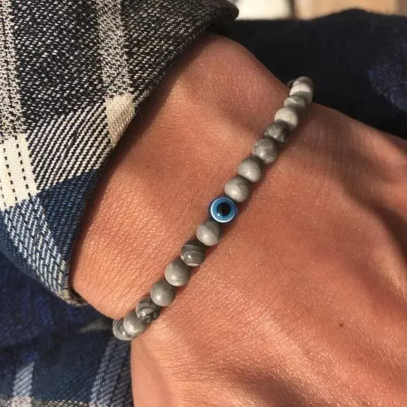 Wholesale Men Fashion Natural Stone Turquoise 6mm Eye Bracelet - Image 9