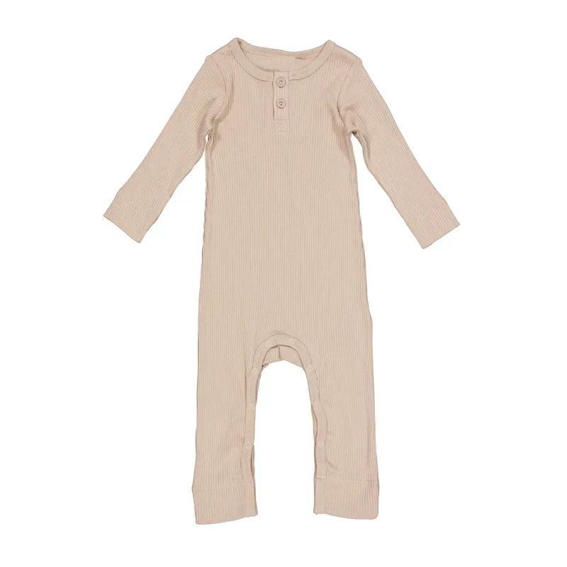 Wholesale Kids Baby Boys Girls Casual Cute Solid Color Rib-Knit Long Sleeve Romper - Image 8