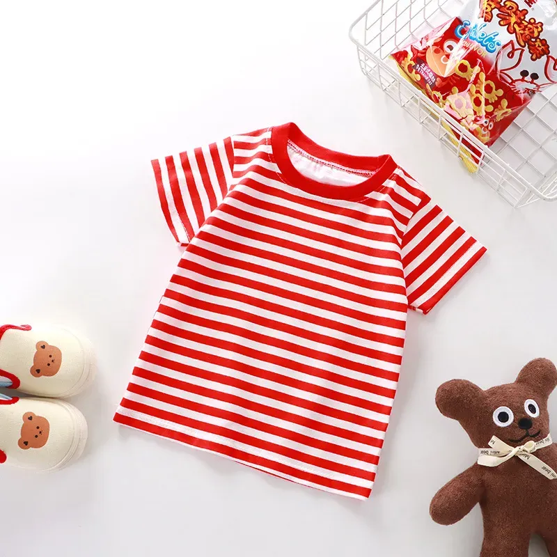 Wholesale Summer Children Fashionable Stripe Printed Short-Sleeved T-Shirt - Image 7