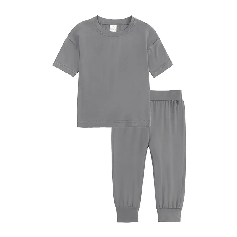 Wholesale Kids Toddler Boys Girls Casual Solid Color Short Sleeve T-Shirt Trousers Sets - Image 7