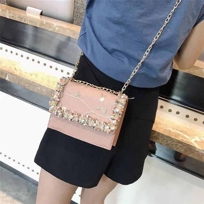 Women Fashion Imitation Pearl Color Blocking Crossbody Bag - Image 8