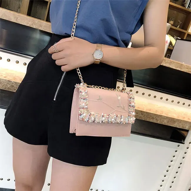 Women Fashion Imitation Pearl Color Blocking Crossbody Bag - Image 9