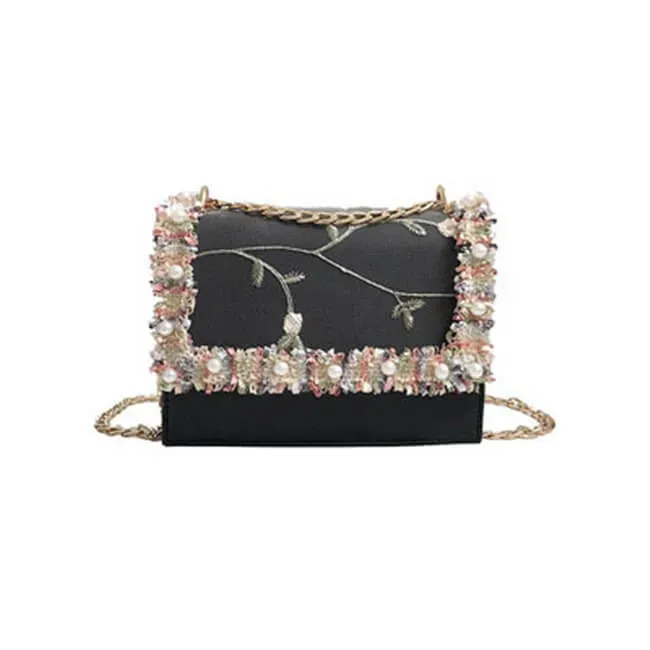 Women Fashion Imitation Pearl Color Blocking Crossbody Bag - Image 10