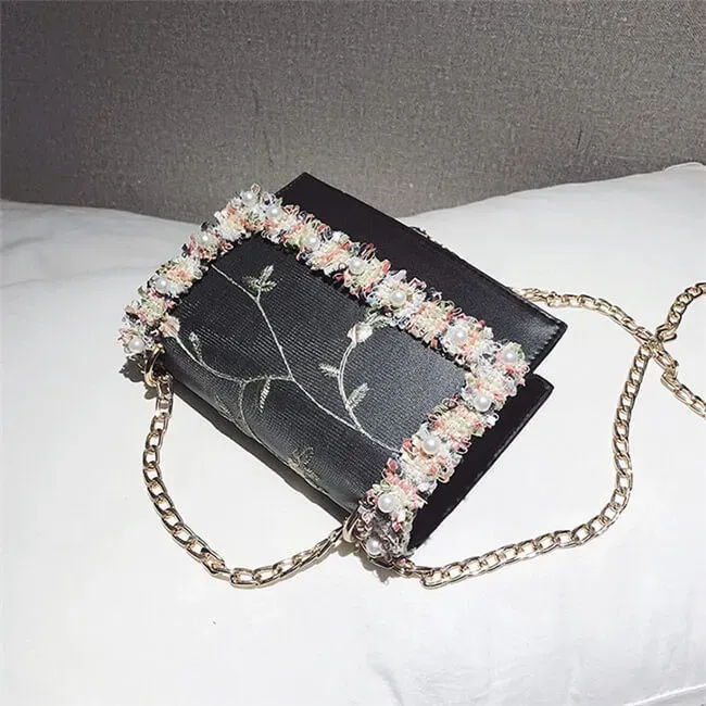 Women Fashion Imitation Pearl Color Blocking Crossbody Bag - Image 11