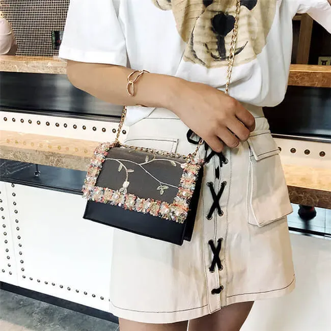 Women Fashion Imitation Pearl Color Blocking Crossbody Bag - Image 12