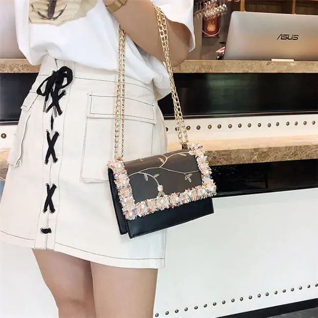 Women Fashion Imitation Pearl Color Blocking Crossbody Bag - Image 13