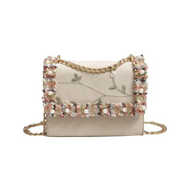 Women Fashion Imitation Pearl Color Blocking Crossbody Bag - Image 14