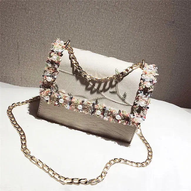 Women Fashion Imitation Pearl Color Blocking Crossbody Bag - Image 15