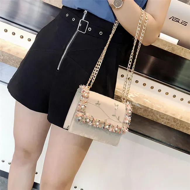 Women Fashion Imitation Pearl Color Blocking Crossbody Bag - Image 16
