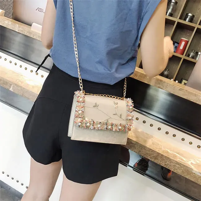 Women Fashion Imitation Pearl Color Blocking Crossbody Bag - Image 17
