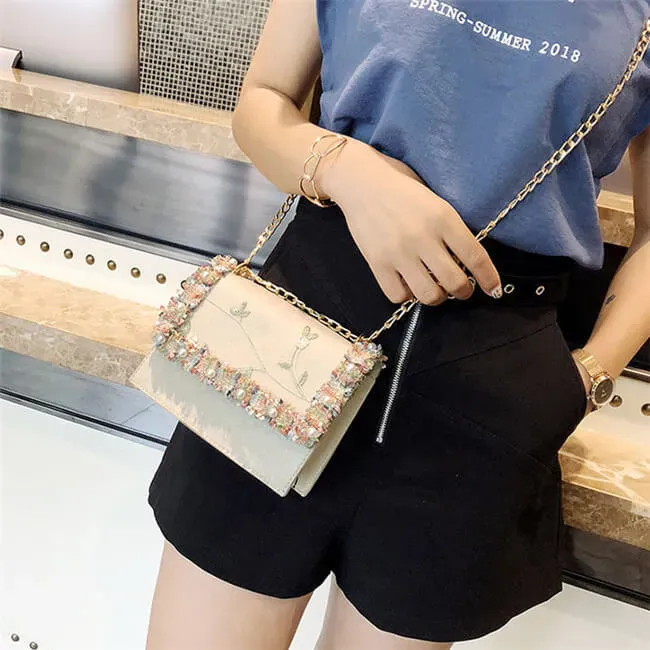 Women Fashion Imitation Pearl Color Blocking Crossbody Bag - Image 18