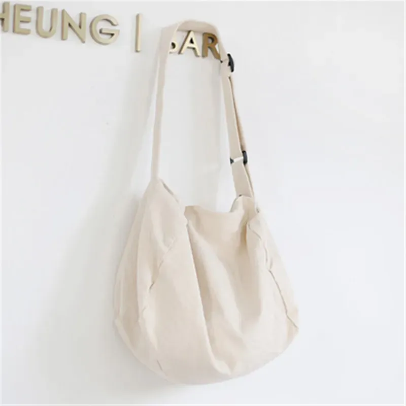 Women Fashion Solid Color Zipper Canvas Shoulder Bag - Image 2