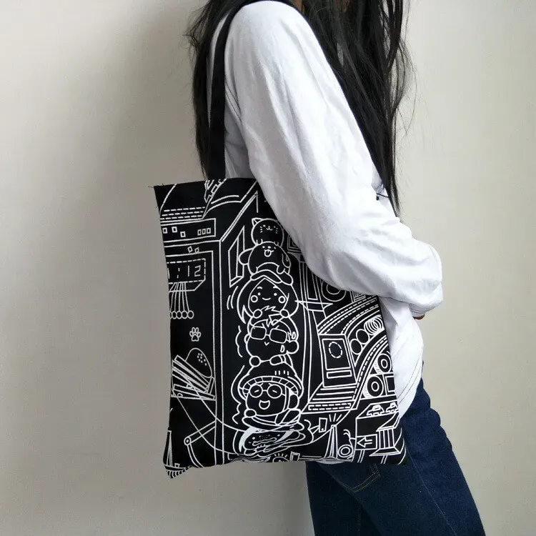 Women Fashion Cartoon Print Canvas Shoulder Bag - Image 7