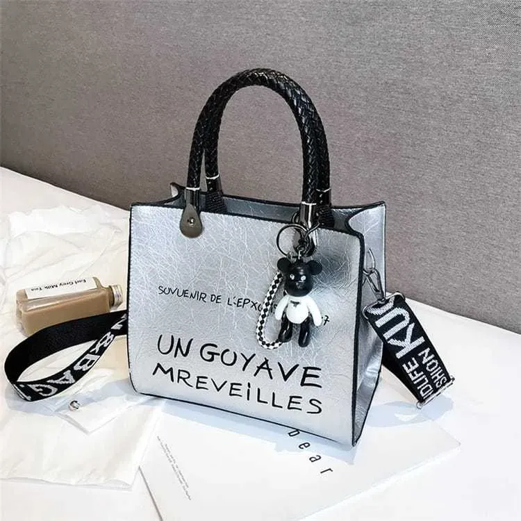 Women Fashion Color Blocking Letter Printed Large Capacity Tote Bag - Image 12