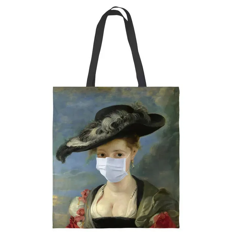 Women Fashion Painting Printed Large Capacity Canvas Tote Bag - Image 4