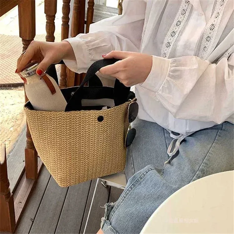 Women Fashion Patchwork Large Capacity Weave Shoulder Bag - Image 3