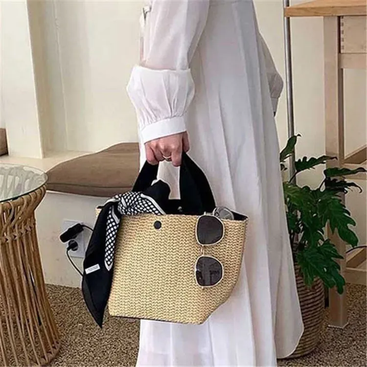 Women Fashion Patchwork Large Capacity Weave Shoulder Bag - Image 4