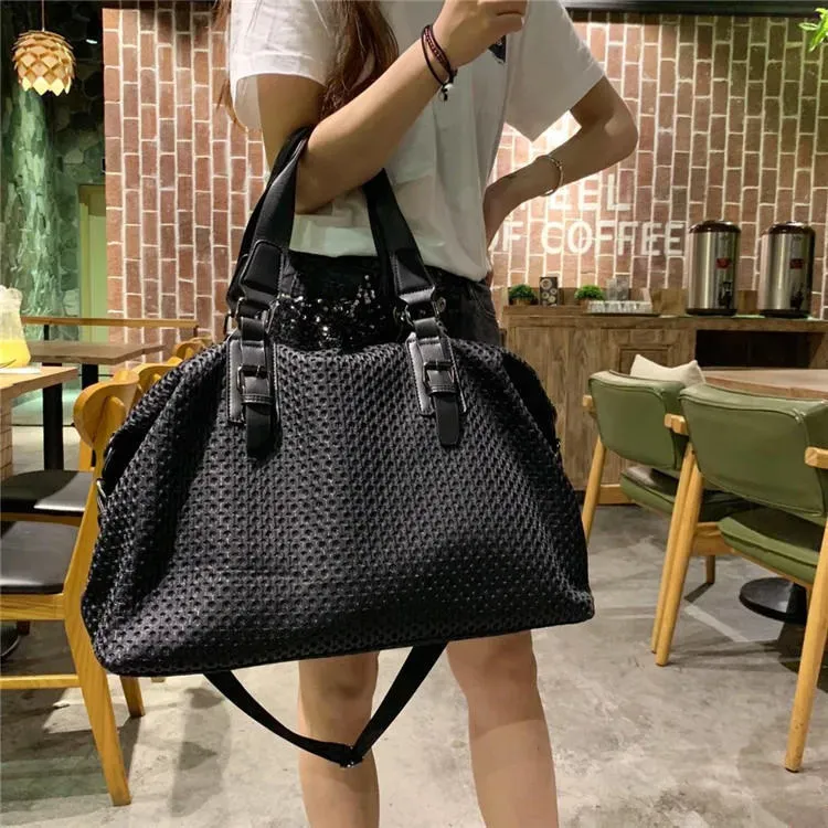 Women Simple Solid Color Patchwork Large Capacity Duffel Bag - Image 3