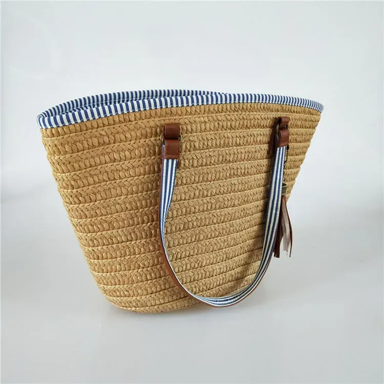 Women Simple Patchwork Tassel Decorative Large Capacity Weave Shoulder Bag