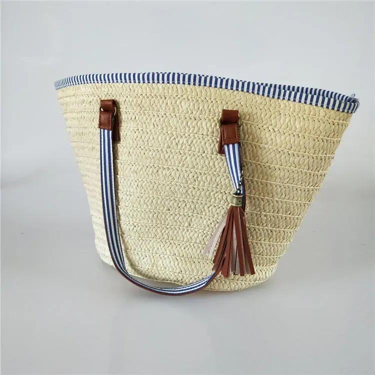Women Simple Patchwork Tassel Decorative Large Capacity Weave Shoulder Bag - Image 5