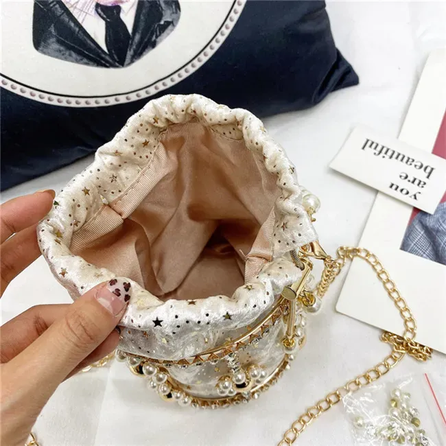 Women Fashion Imitation Pearl And Rhinestone Decorative Crossbody Bag - Image 4