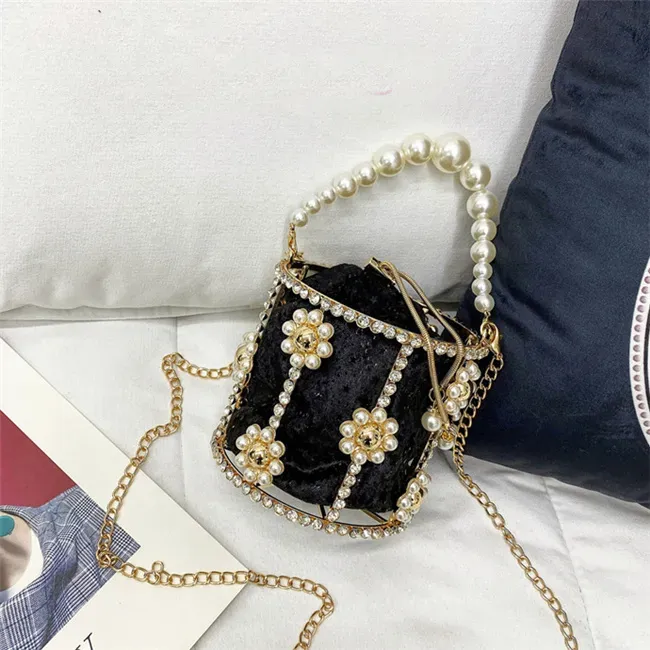 Women Fashion Imitation Pearl And Rhinestone Decorative Crossbody Bag - Image 7