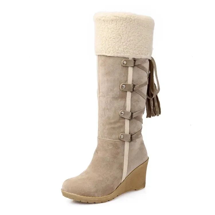 Size:4.5-11 Women Wedges Tassel Lace-up High Boots - Image 2