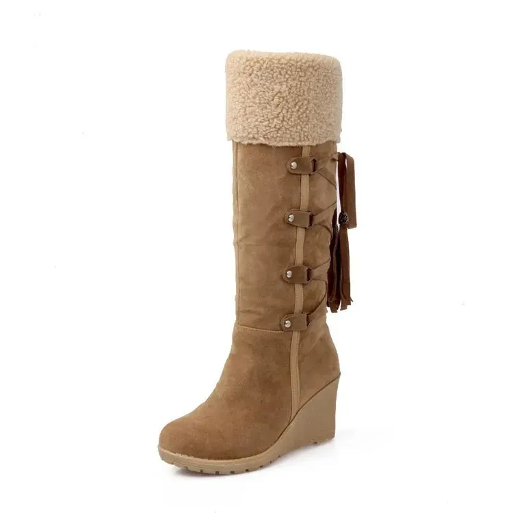 Size:4.5-11 Women Wedges Tassel Lace-up High Boots - Image 6