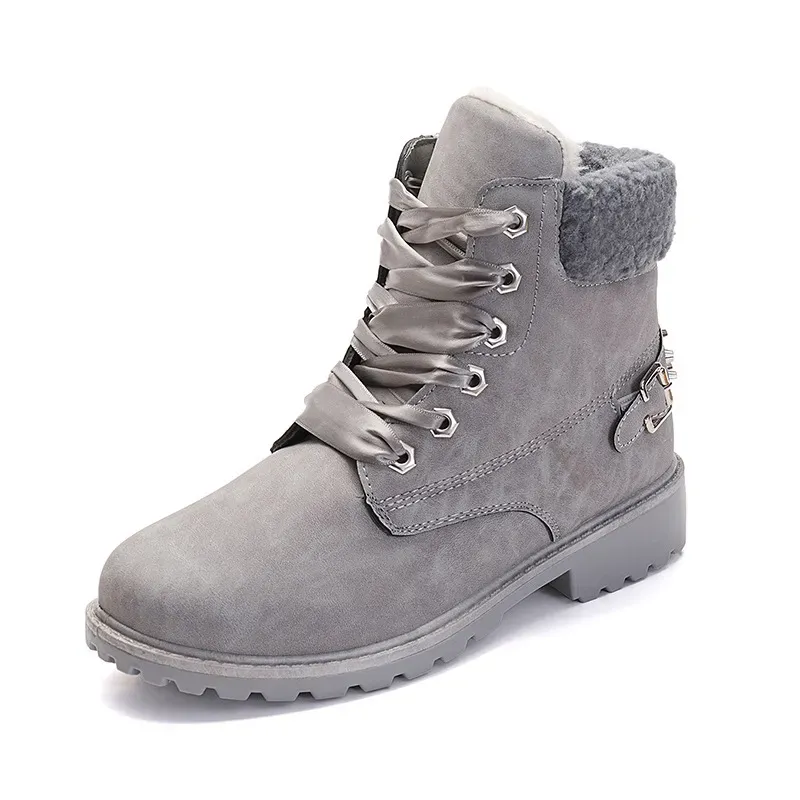 Size:5-12 Women Fashion Solid Color Fleece-Lined Lace-Up Short Boots - Image 8