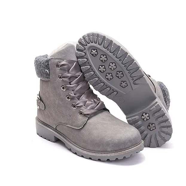Size:5-12 Women Fashion Solid Color Fleece-Lined Lace-Up Short Boots - Image 9