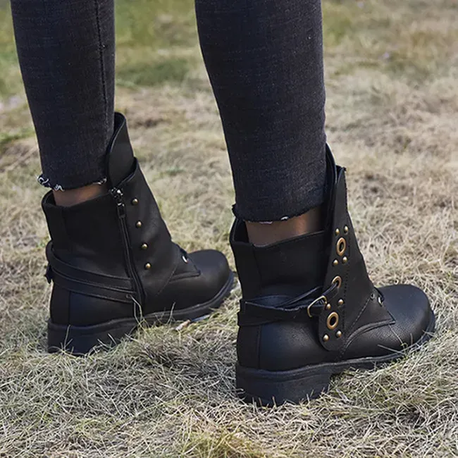 Size:4.5-11 Women Retro Solid Color Side Zipper Short Boots - Image 4