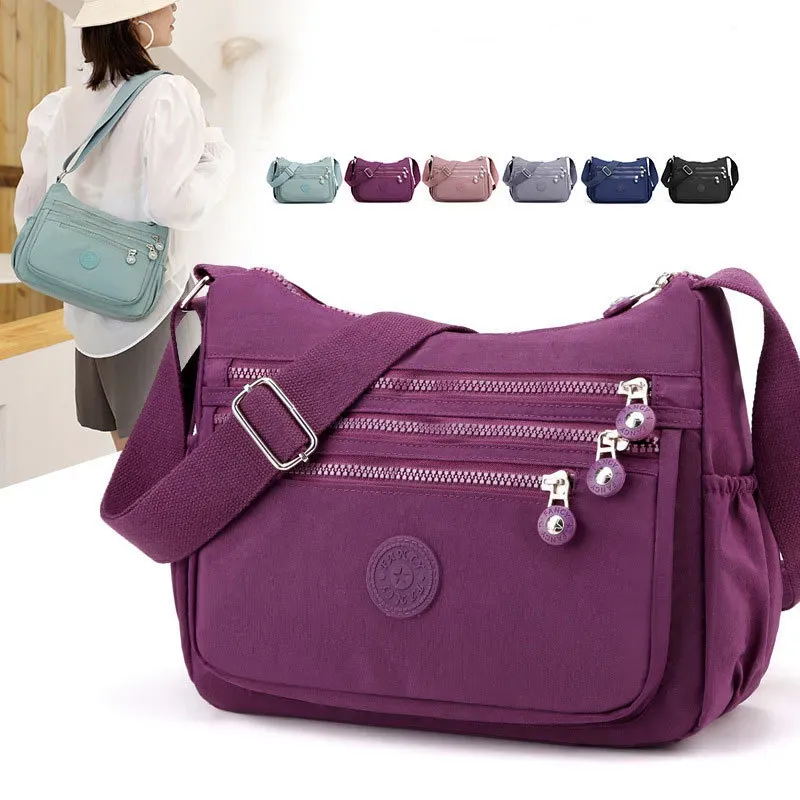 Women Casual Multi Pocket Design Zipper Design Solid Color Large Capacity Shoulder Bag - Image 4