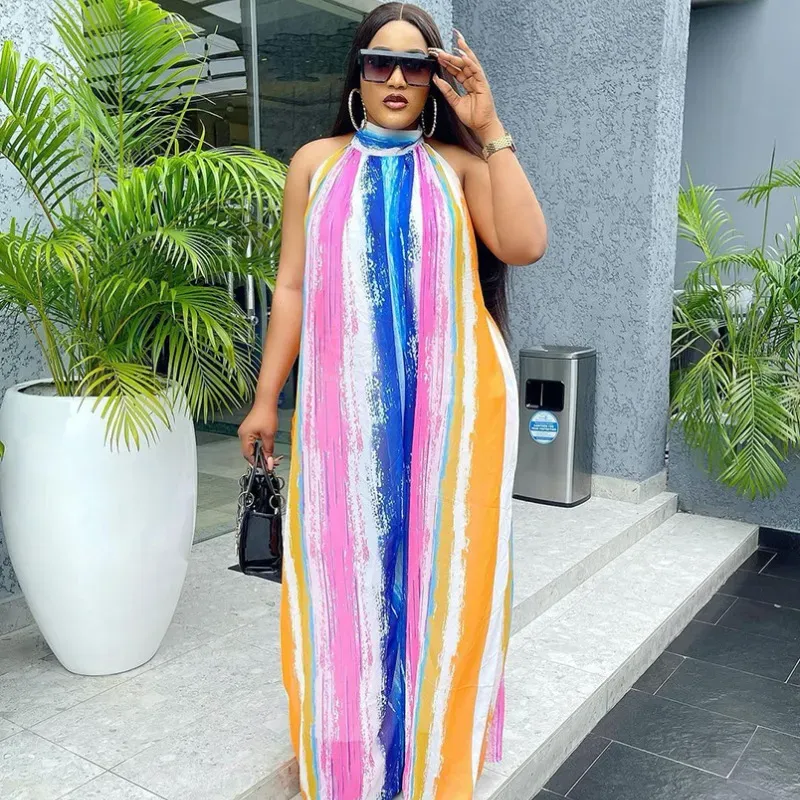 Women Plus Size Summer Vacation Bohemia Sleeveless Color Blocking Loose Wide Leg Jumpsuits - Image 2