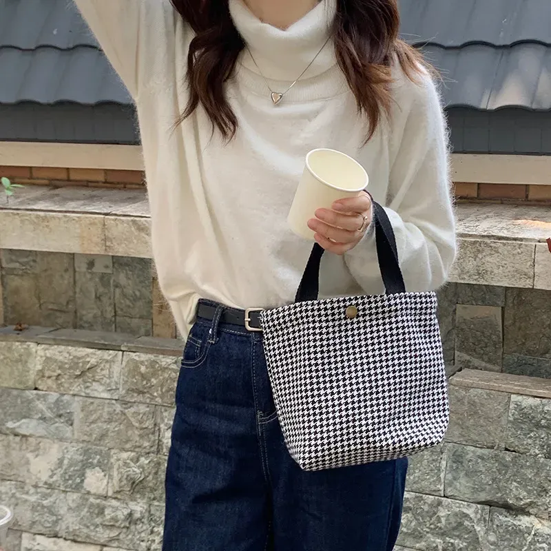 Women Casual Design Plaid Pattern Solid Color Canvas Handle Bag - Image 18