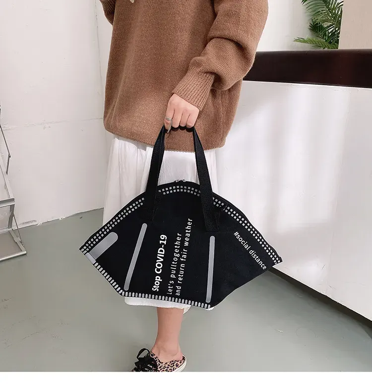 Mask Shape Women Creative Design Letter Pattern Large Capacity Shoulder Handle Bag - Image 8