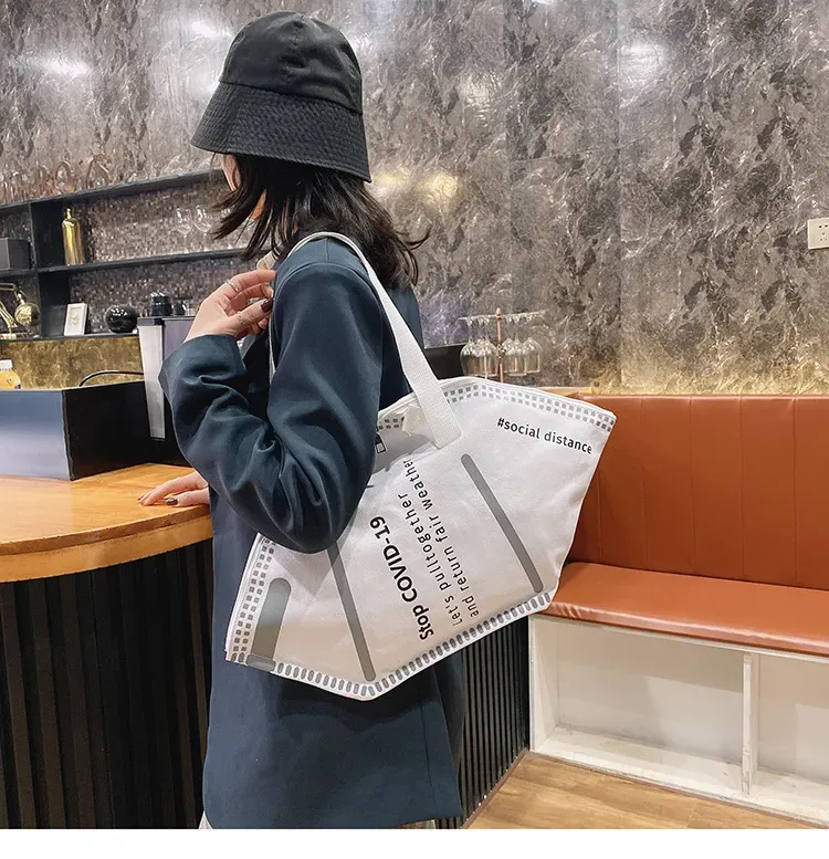 Mask Shape Women Creative Design Letter Pattern Large Capacity Shoulder Handle Bag - Image 9