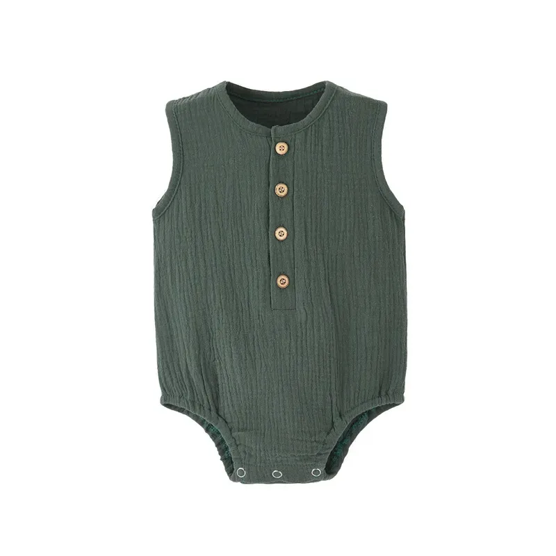 Wholesale Kids Baby Boys And Girls Fashion Solid Color Sleeveless Rompers - Image 3