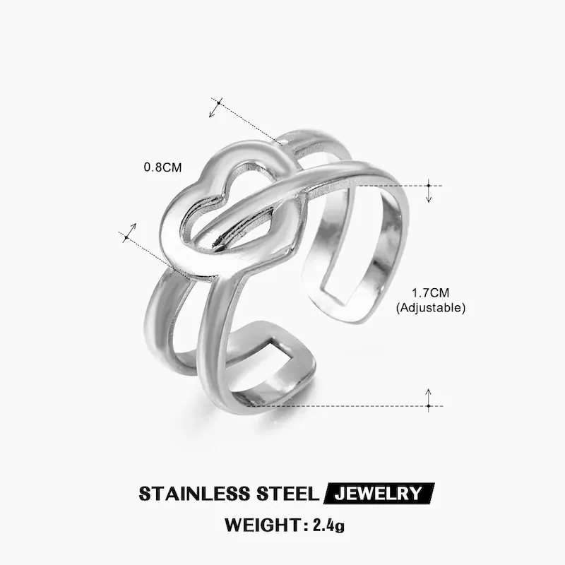 Wholesale Simple Fashion Stainless Steel Heart Ring - Image 30