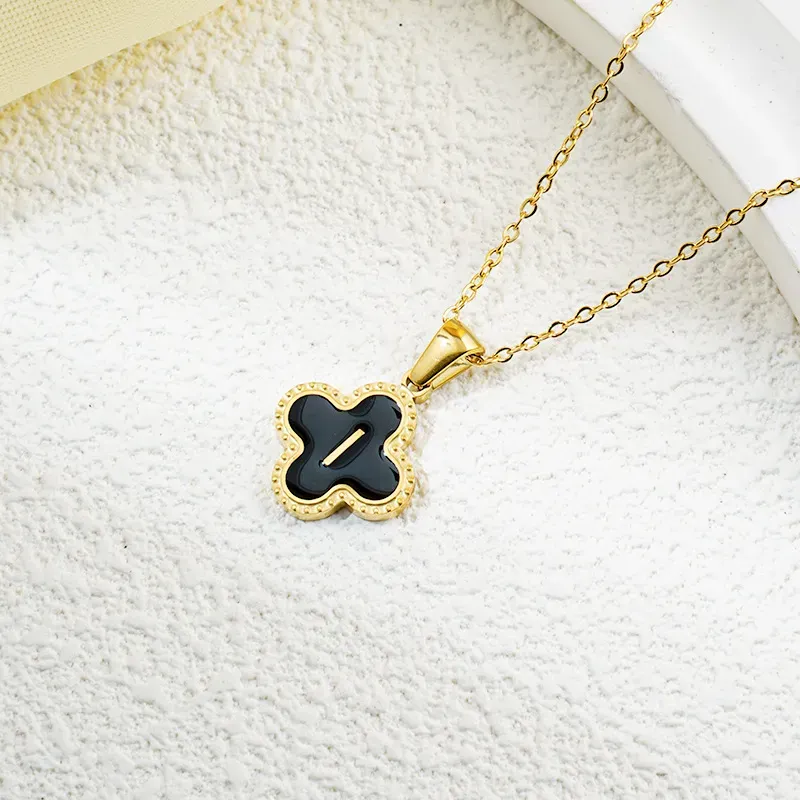 Wholesale Fashion Clover 26 Letter Black White Fritillaria Necklace - Image 22