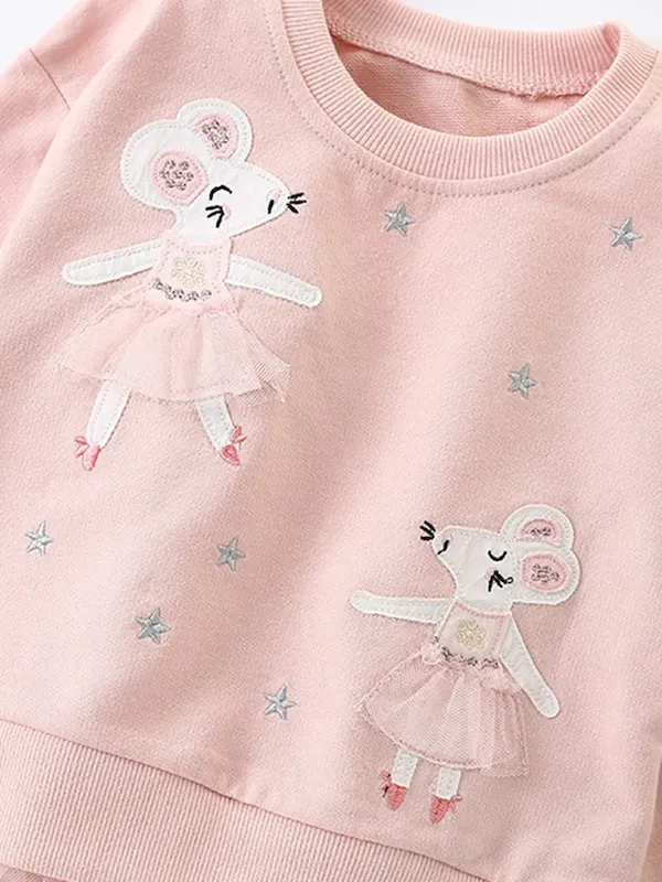 Wholesale Kids Girls' Fashion Casual Autumn Printed Long-Sleeve Lace Stitching Sweatshirt Tight Pants Two-Piece Set - Image 4