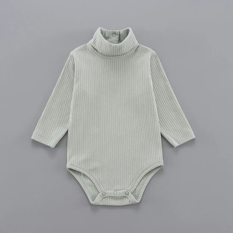 Wholesale Kids Baby Girls And Boys Autumn And Winter Solid Color High Neck Long Sleeve Rompers - Image 8