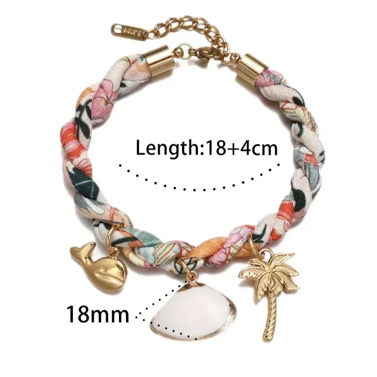 Wholesale Beach Series Necklace Marine Life Multicolor Floral Shell Pendant Silk Scarf Cloth Strip Necklace - Image 21